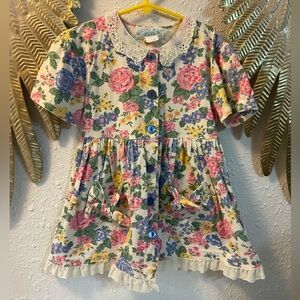 Vintage Baby dress floral lace collar size small